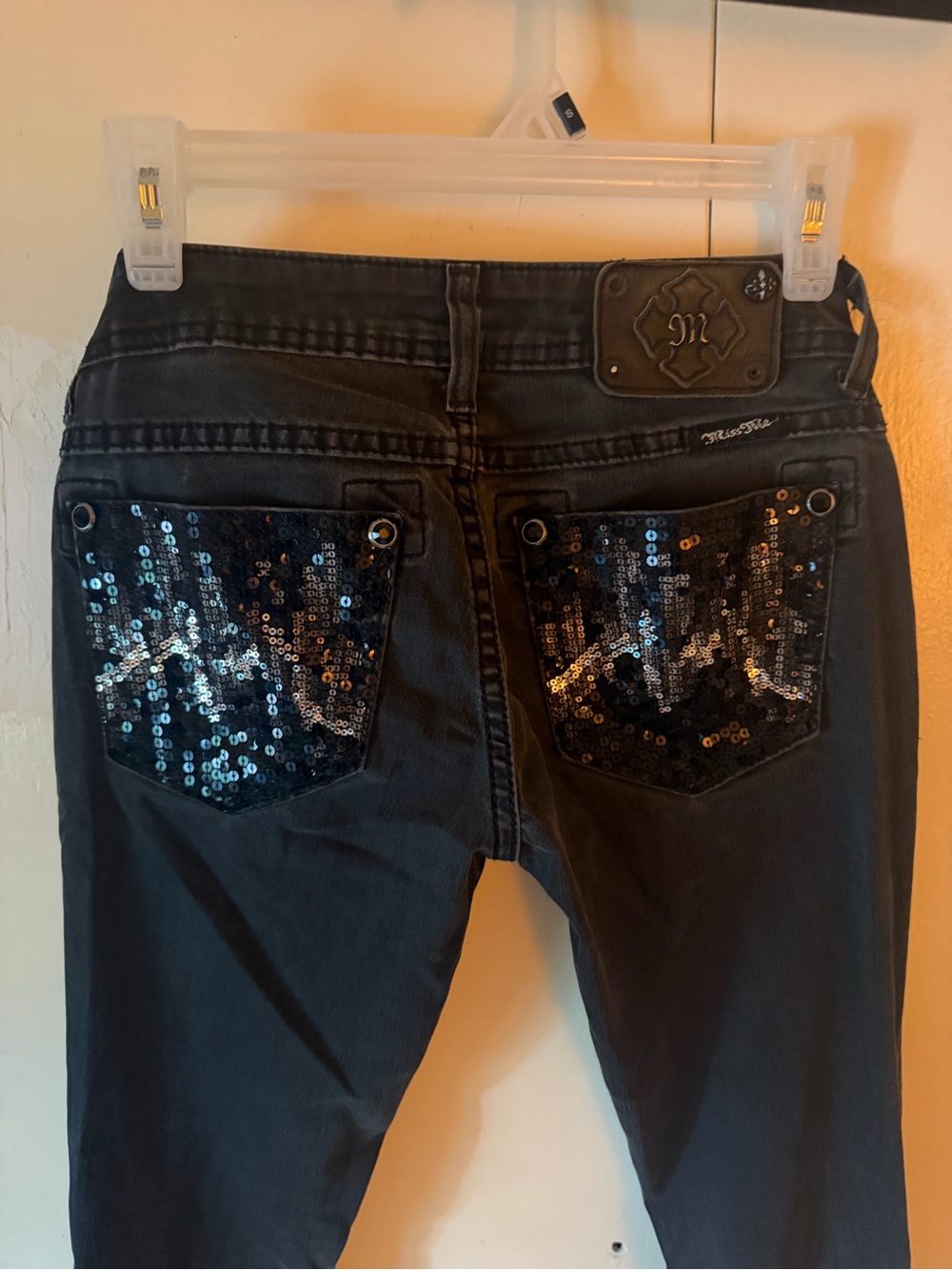 Miss Me Black ultra low rise skinny Jeans with Sequin Back Pockets